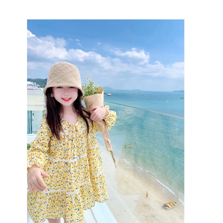 Váy dài tay thu đông hoa nhí vàng cực xinh cho bé gái size nhỡ size đại T05