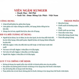 Kẹo Ngậm Ho Kumger hỗ trợ bổ phế, giảm ho, giảm đau họng (Hộp Lớn 100 Viên/Hộp)