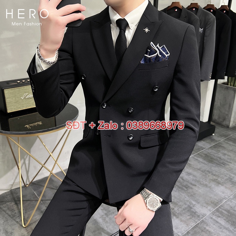 Áo Vest Nam 6 Cúc màu đen, Suit nam 6 cúc màu đen, Fom ôm đẹp, chất vải sịn