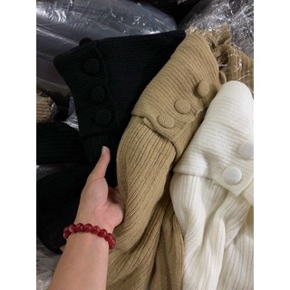 Áo len trễ vai nút bọc siêu tôn dáng