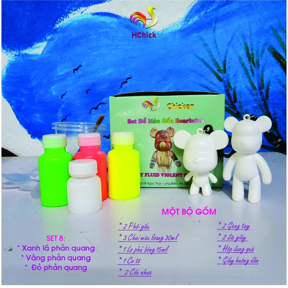 Màu đổ Acrylic phản quang Chicken 5D 30ml DIY móc khóa Bearbrick đổ màu phát sáng trong đêm khi có đèn UV