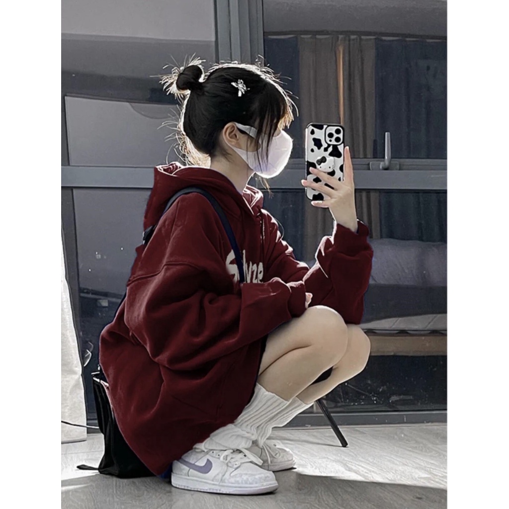 Áo hoodie SELV MŨ 2 LỚP Chất liệu nỉ bôngform thụng nam nữ kiểu dáng unisexcó túi bụng và dây rút mũ mùa đông