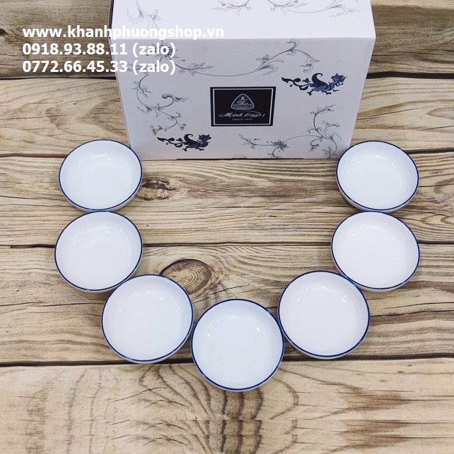Chén chấm viền xanh dương sứ Minh Long - chén chấm viền xanh dương
