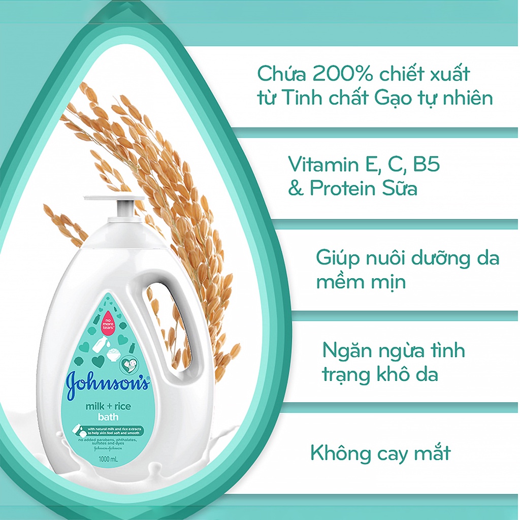 Sữa Tắm Johnson's Baby Cho Bé, Chứa Sữa Và Gạo Dưỡng Ẩm, Ngăn Ngừa Rôm Sảy - Johnson's Baby Milk + Rice Baby Bath 1000ml