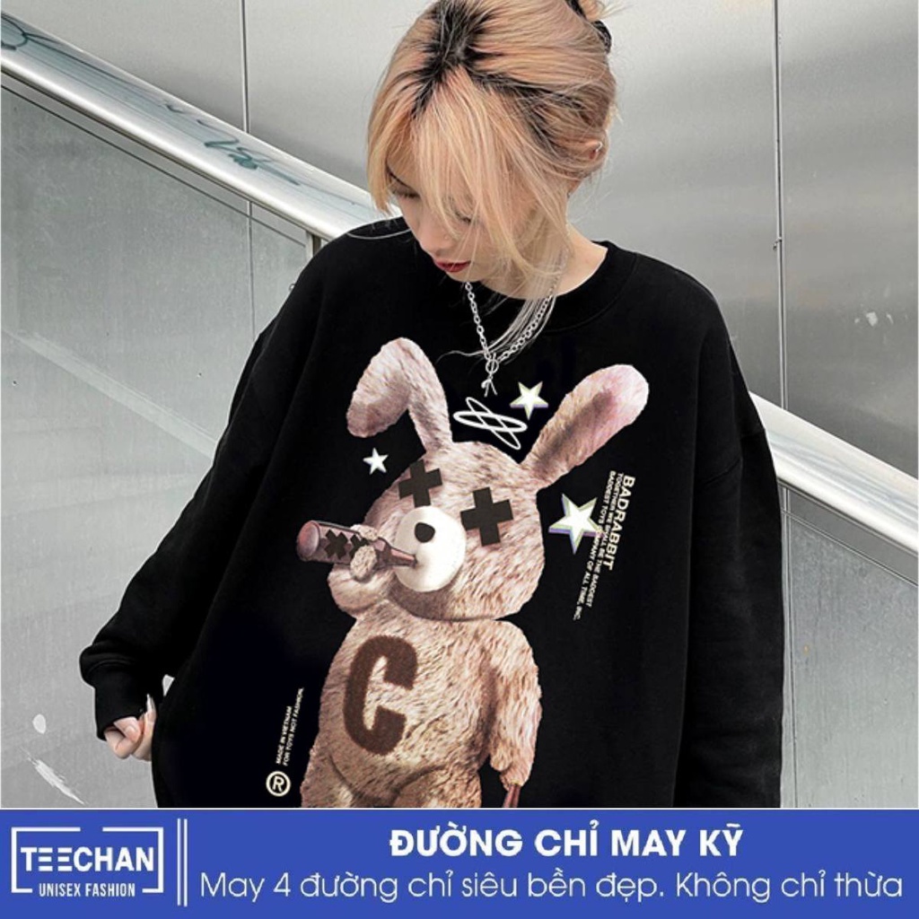 Áo Sweater mã HD507 BAD RABBIT THỎ Nam Nữ TEECHAN Unisex Dài Tay Chất Nỉ Dày dặn Streetstyle