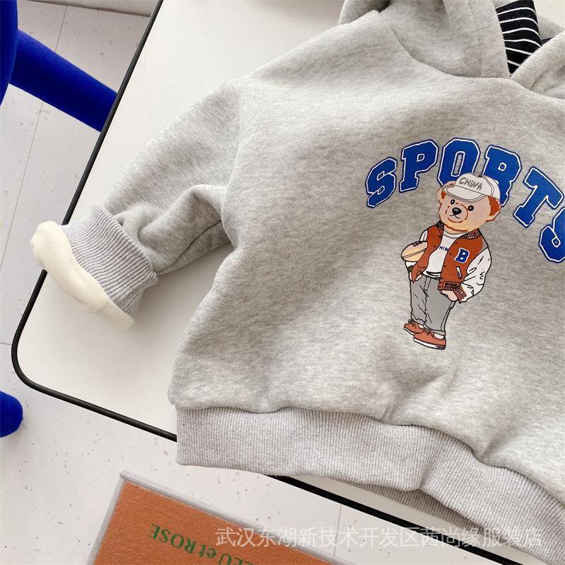 Áo Hoodie Giả Hai Lớp Lót Lông Cừu Phong Cách Hàn Quốc Thời Trang Mùa Đông Cho Bé Trai Và Gái Pu