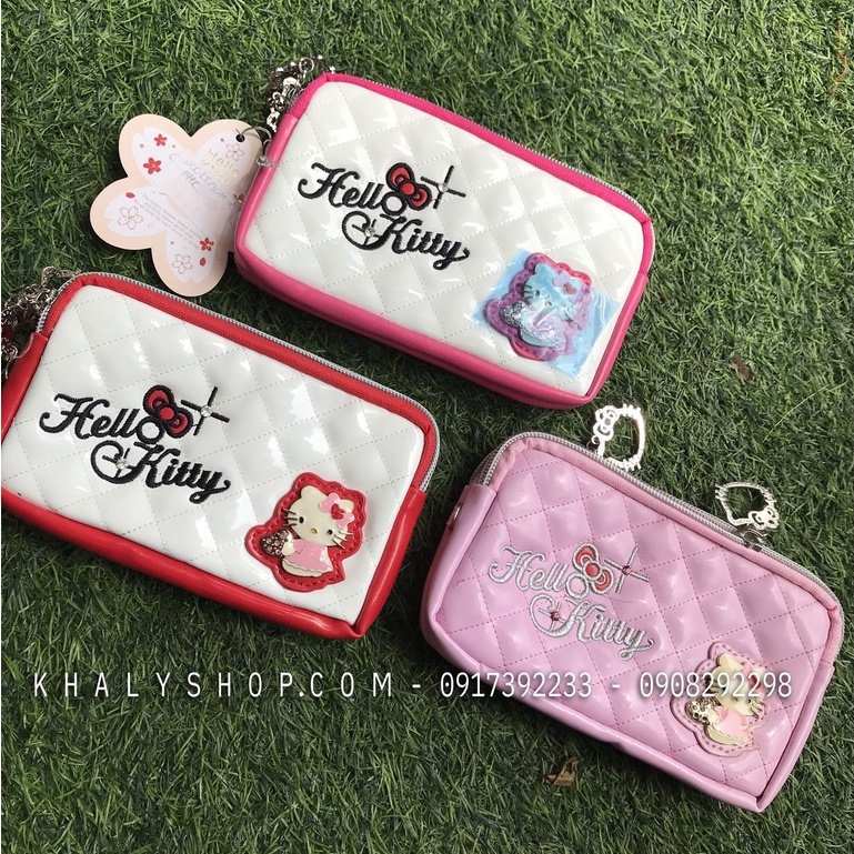 Bóp ví tiền cầm tay 2 ngăn kéo da bóng thêu chữ Hello Kitty siêu dễ thương cho bé gái bạn nữ(17x10.5cm)🦄