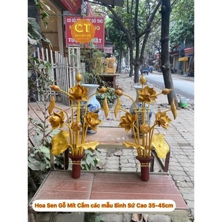 🌺 Hoa Sen Gỗ Mít Cắm Bình Sứ 🌼