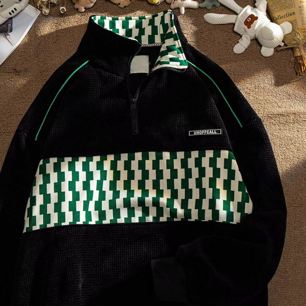 Áo Sweater POLO Tay Dài Dáng Rộng Kẻ Sọc Có Khóa Kéo Thời Trang Mùa Thu 2022 Cho Nam Và Nữ