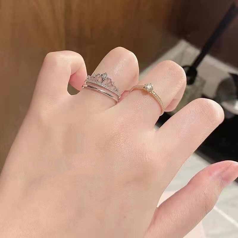 Nhẫn Mạ Bạc 925 2 Trong 1 Hình Vương Miện Công Chúa Disney