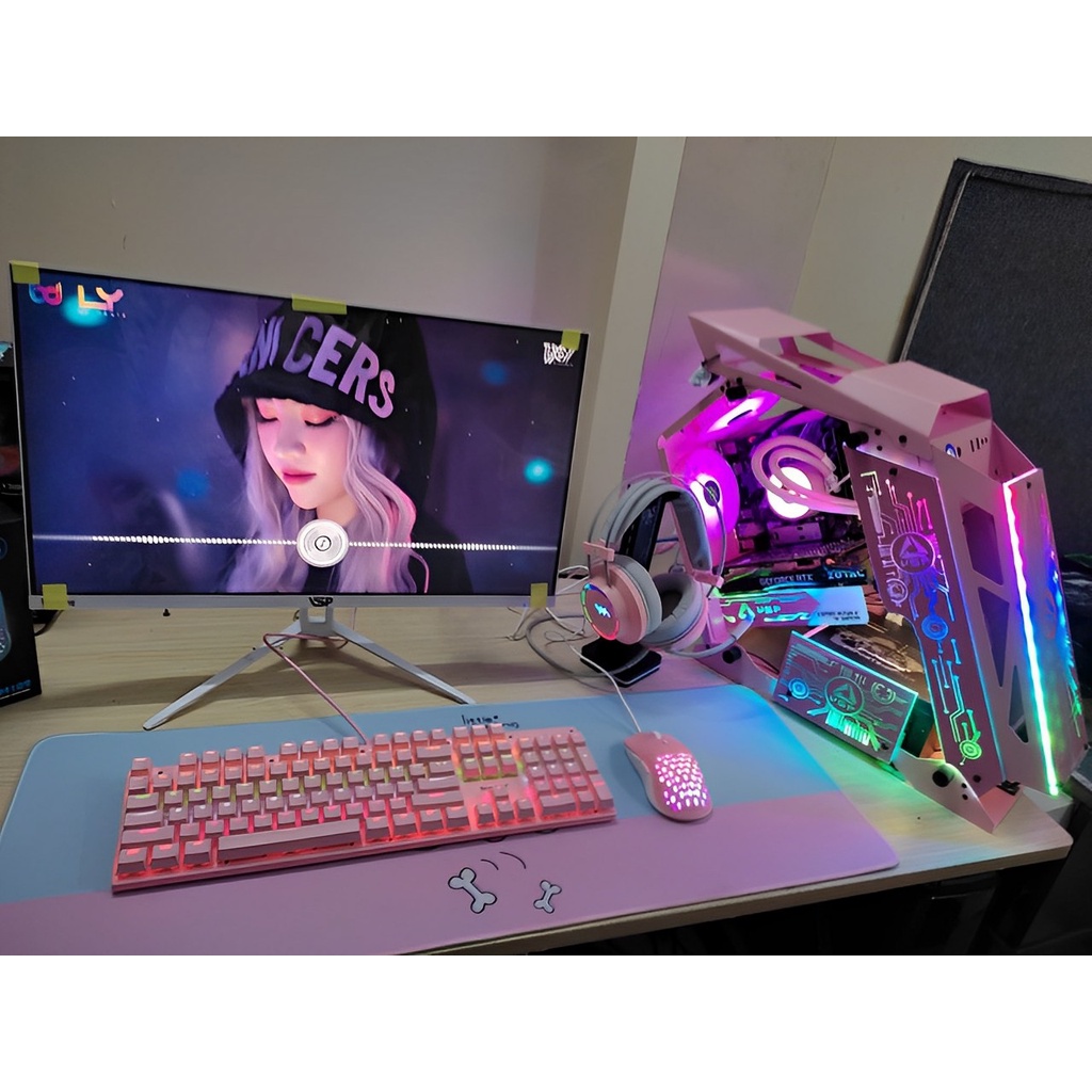 Full bộ pc gaming,  RX 570 8G màn 24" 75hz phím chuột led RGB - chiến PUBG, GTV, LOL , FO4, CSGO - Trắng Hồng Xanh Đen | BigBuy360 - bigbuy360.vn