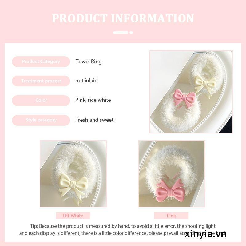 Dây Cột Tóc Cao Su Bọc Vải Lông Đính Nơ Thời Trang Thu Đông Ngọt Ngào Dễ Phối Đồ