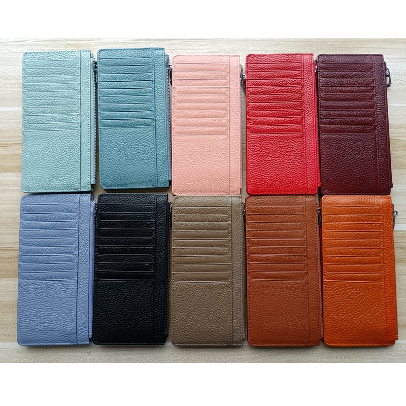 Ví Da Bò Thật Dáng Dài Siêu Mỏng Phối Khóa Kéo Thiết Kế Đơn Giản Thời Trang