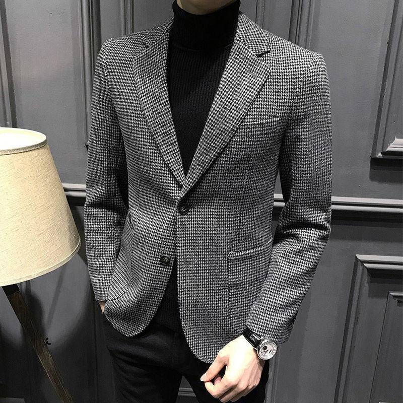 Áo Khoác Vest Vải Len Dày Ấm Áp Kẻ Sọc Caro Phong Cách Hàn Quốc Retro Anh Quốc Cho Nam