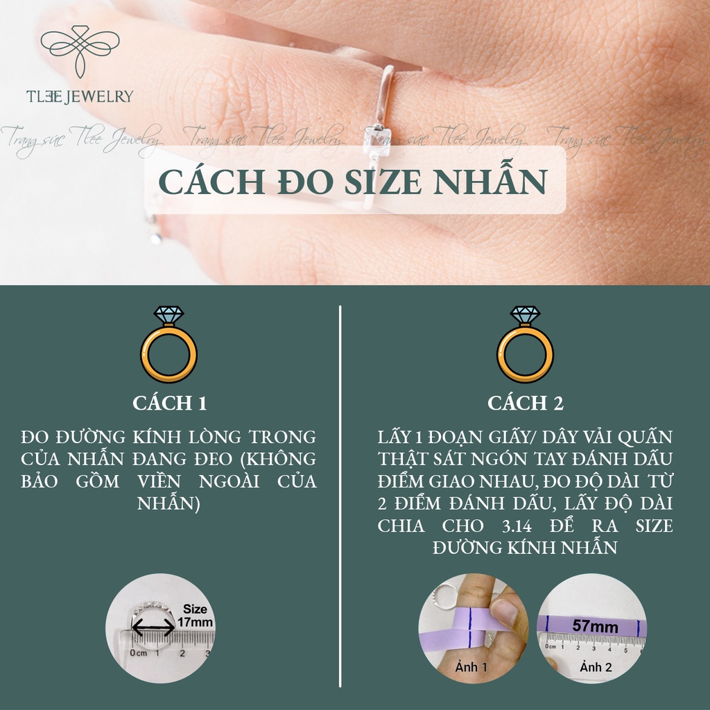 Nhẫn bạc nữ TLEE đính đá vuông bản nhỏ, thân trơn basic thanh lịch NCJ A0257