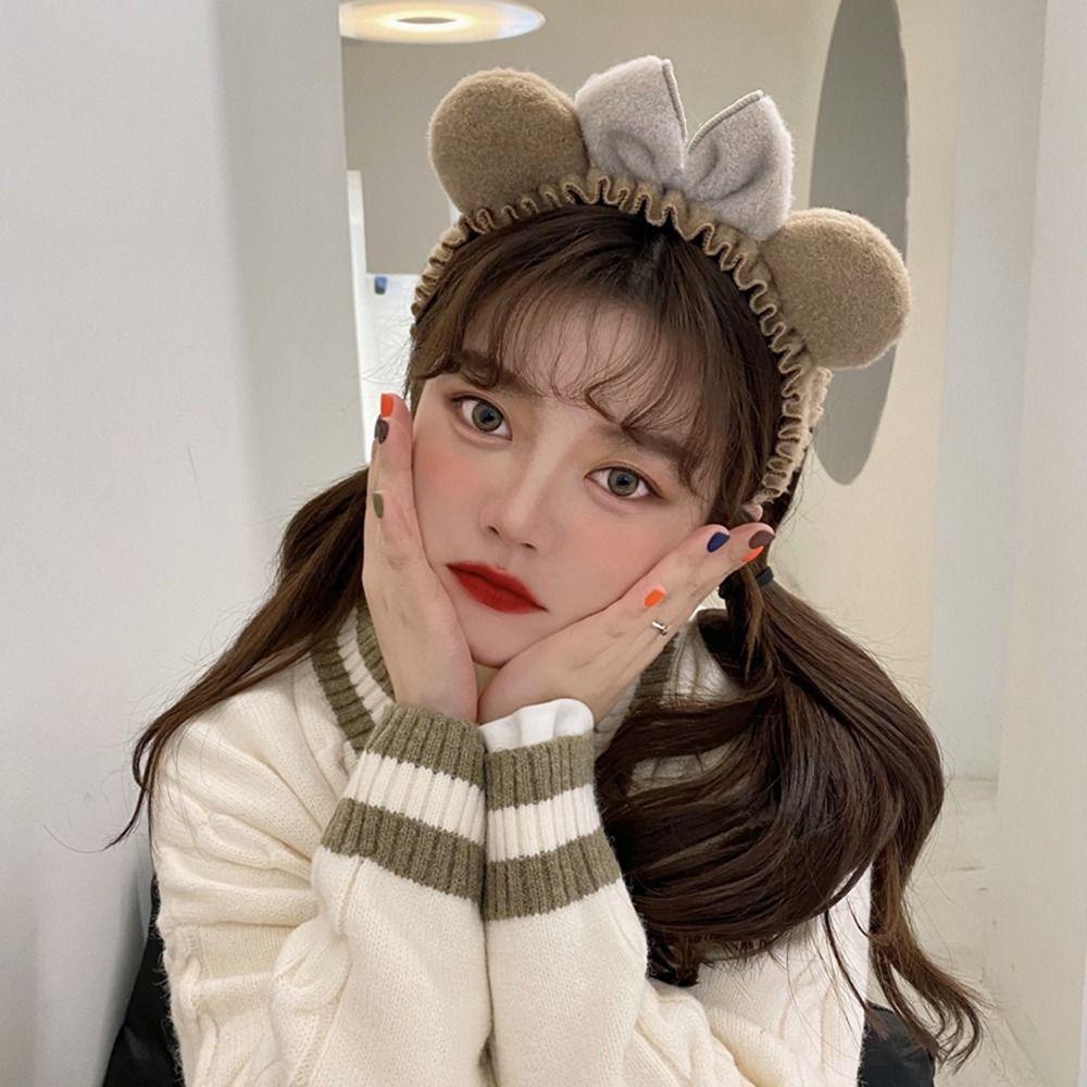 ANEMONE Băng Đô Cài Tóc Vải Bông Rộng Thắt Nơ Họa Tiết Hoạt Hình Sáng Tạo Thời Trang Cho Nữ