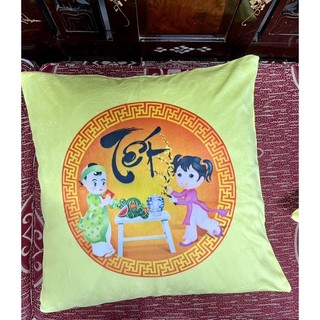 Vỏ gối sofa vàng trang trí Tết, áo gối sofa vàng