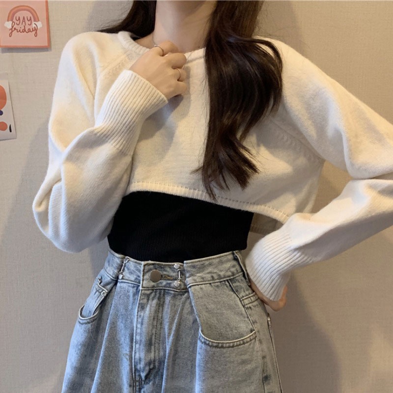 Áo Dệt Kim Tay Dài Cổ Tròn Dáng Ôm Phong Cách Thời Trang Hàn Quốc Dành Cho Nữ