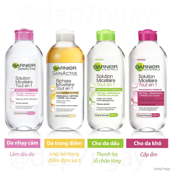 Tẩy Trang Cho Da Nhạy Cảm ,Da Dâu, Da Khô Skin Naturals Garnier 400ml Đủ Màu