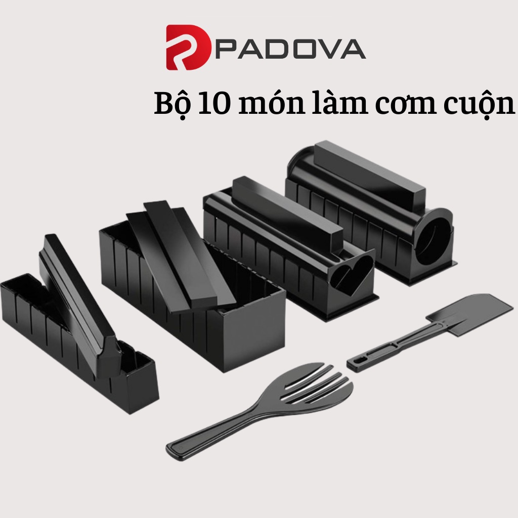 Bộ Khuôn Dụng Cụ Làm Sushi, Cơm Cuộn PADOVA 10 Món Tiện Lợi, Nhanh Chóng 3778