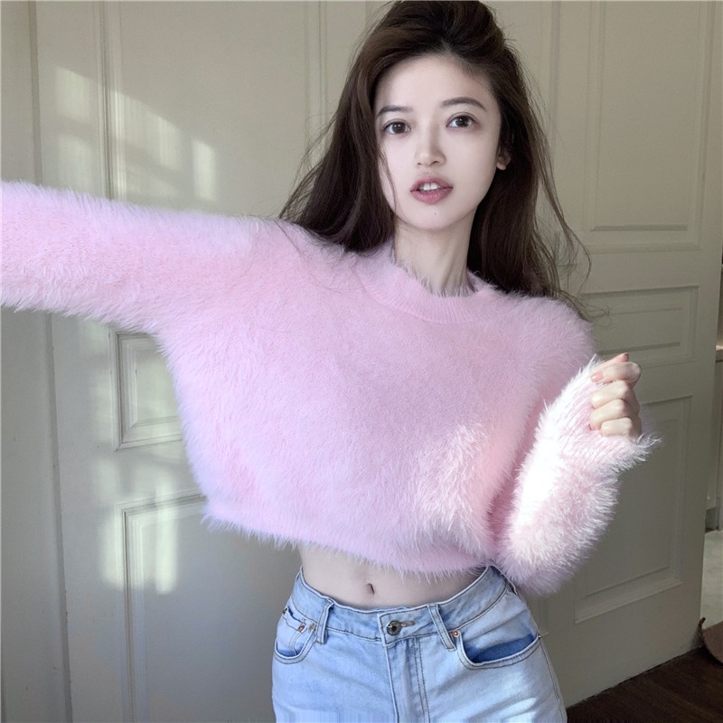 Cocory vn Áo Sweater Dệt Kim Tay Dài Dáng Rộng Màu Trơn Thời Trang Mùa Thu Cho Nữ