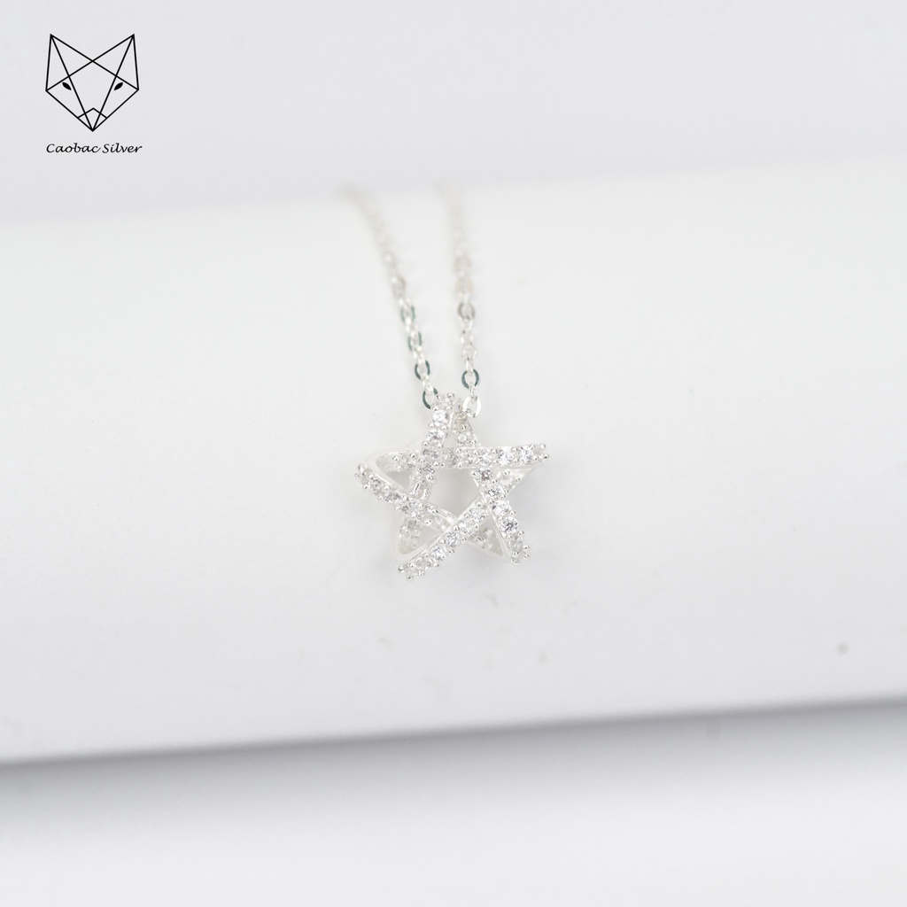 Dây Chuyền Bạc Ta Cao Cấp CaoBac Silver Thiết Kế Sao Xoắn Đính Đá Lấp Lánh Nhẹ Nhàng, Thanh Lịch Cho Các Bạn Gái