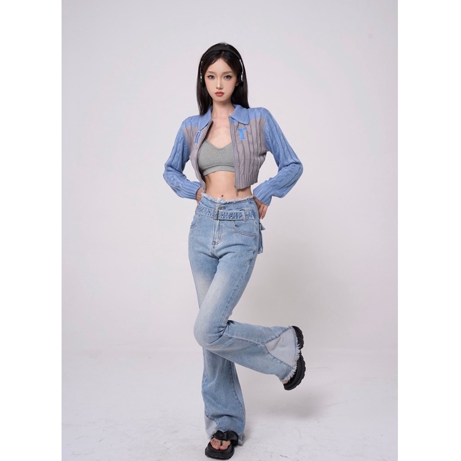 Áo khoác ZHELIHANGFEI tay dài cổ POLO có khóa kéo thời trang phong cách cho nữ