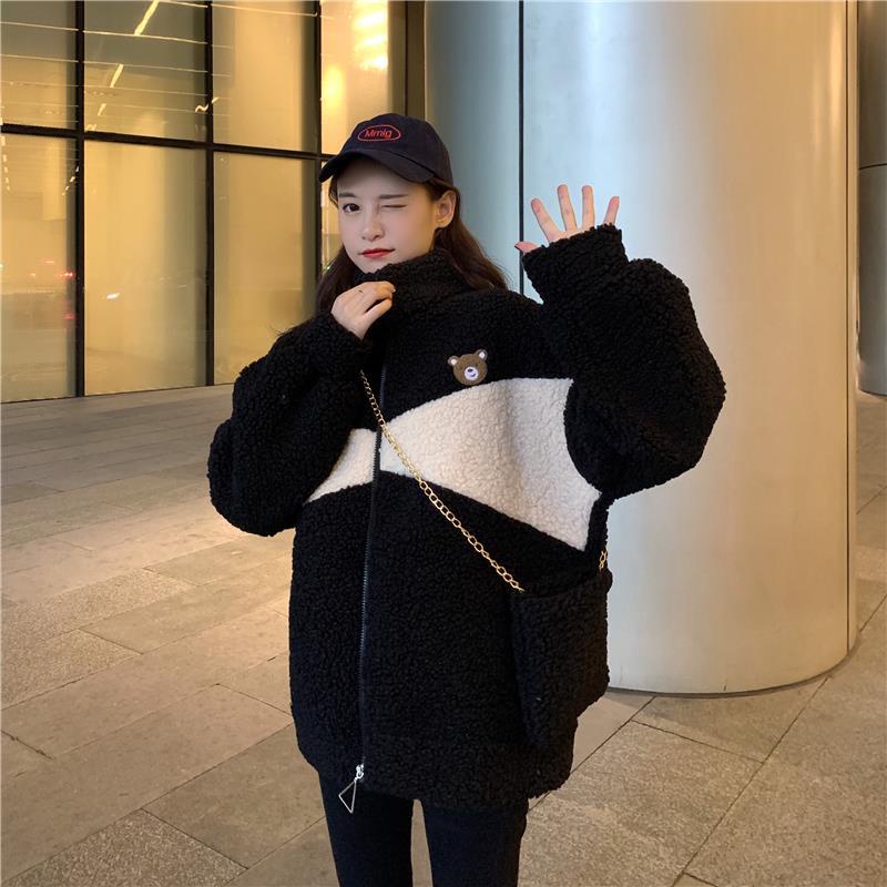 Áo Khoác Lót Lông Cừu Dày Dặn Cổ Đứng Dáng Rộng Thời Trang Thu Đông 2022