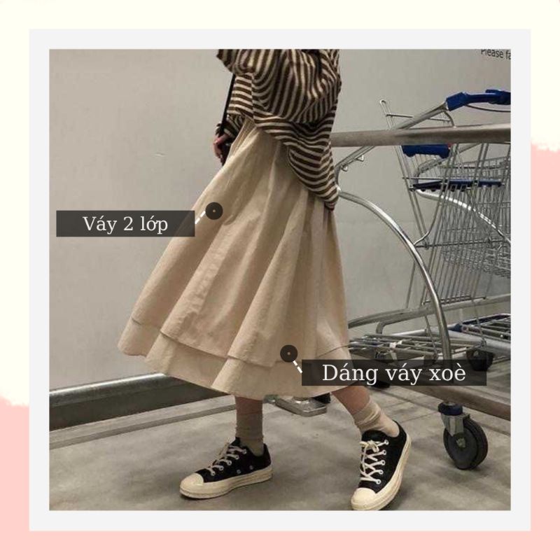 Chân váy dài qua gối vintage phong cách hàn quốc đẹp,chân váy dài cạp chun bigsize trẻ trung dành cho người mập be 16