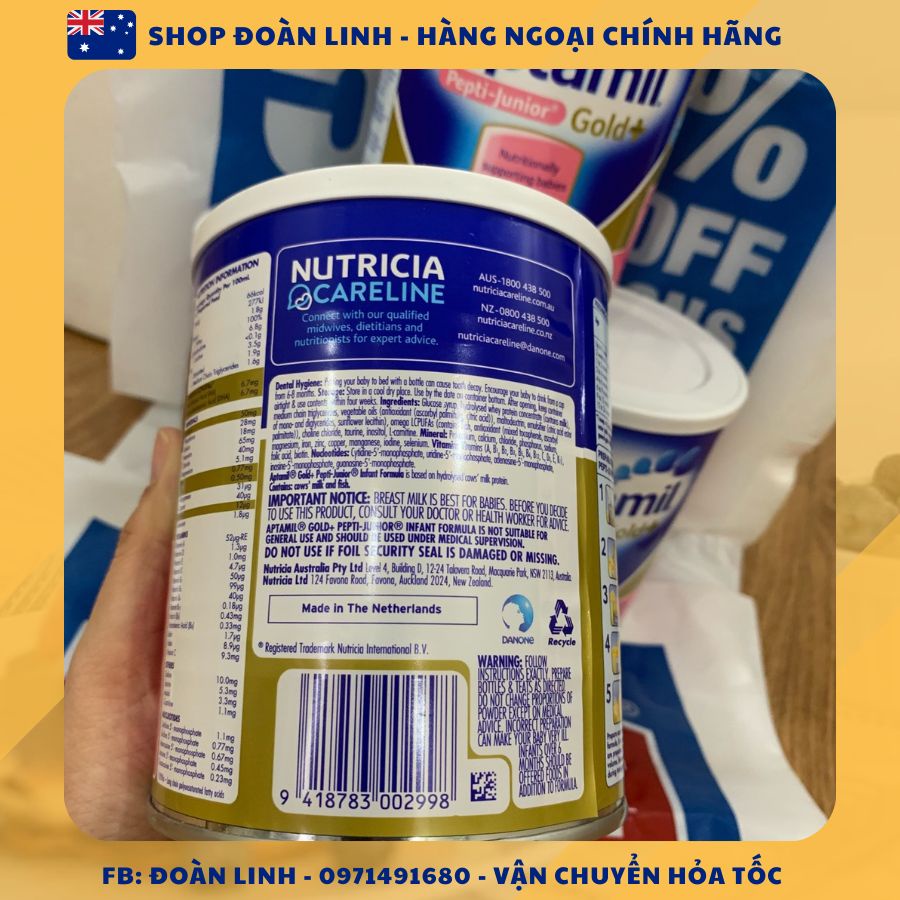 Sữa Aptamil Pepti Junior Gold Úc cho bé dị ứng đạm sữa bò 450gr, Hàng úc đi air, Date mới