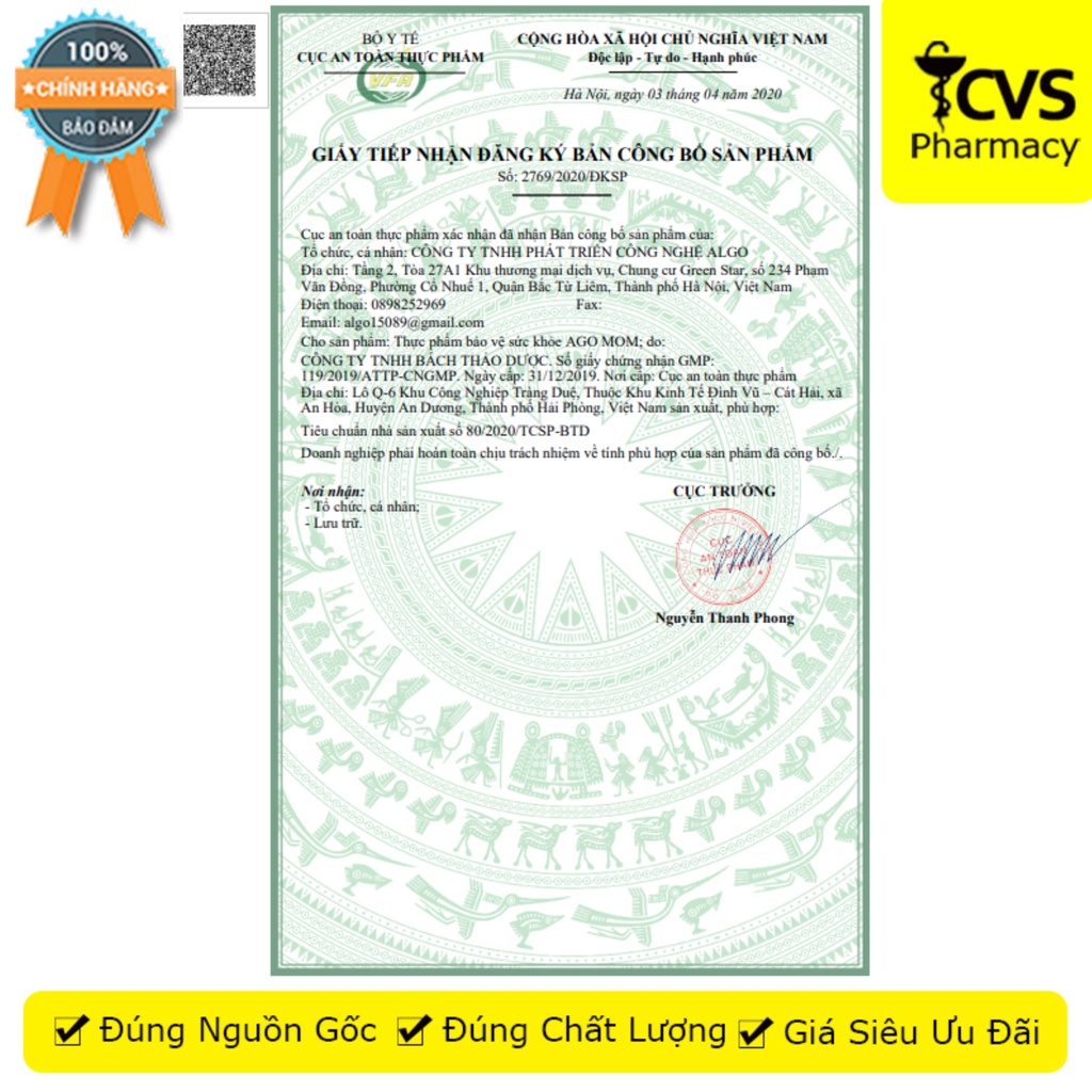 Ago Mom (50 Viên) hỗ trợ bổ sung dưỡng chất cần thiết cho cơ thể - CVS Pharmacy