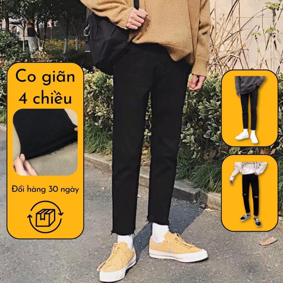 Quần Jean Nam Đen Trơn Vải Co Giãn, Không Phai Màu Dáng Skinny Phong Cách Hàn Quốc -J01 ⚡