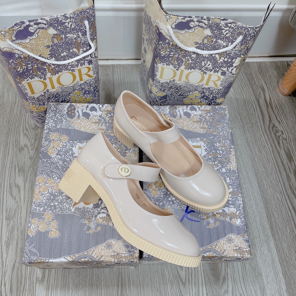 Giày bít gót đế 5cm quai ngang da bóng chất đẹp dã man fullbox