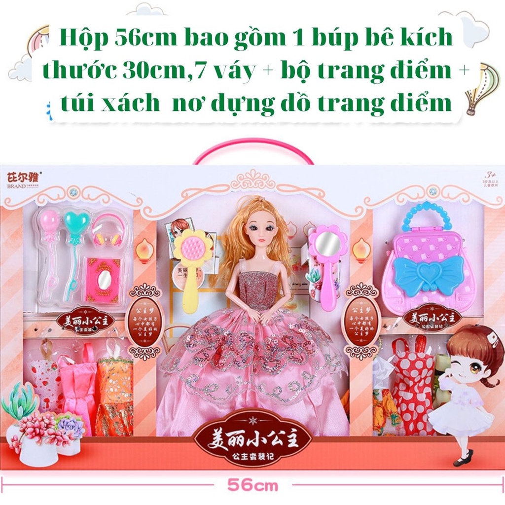 Bộ trang điểm búp bê Barbie,công chúa Elsa nữ hoàng băng giá gồm váy và hộp trang điểm