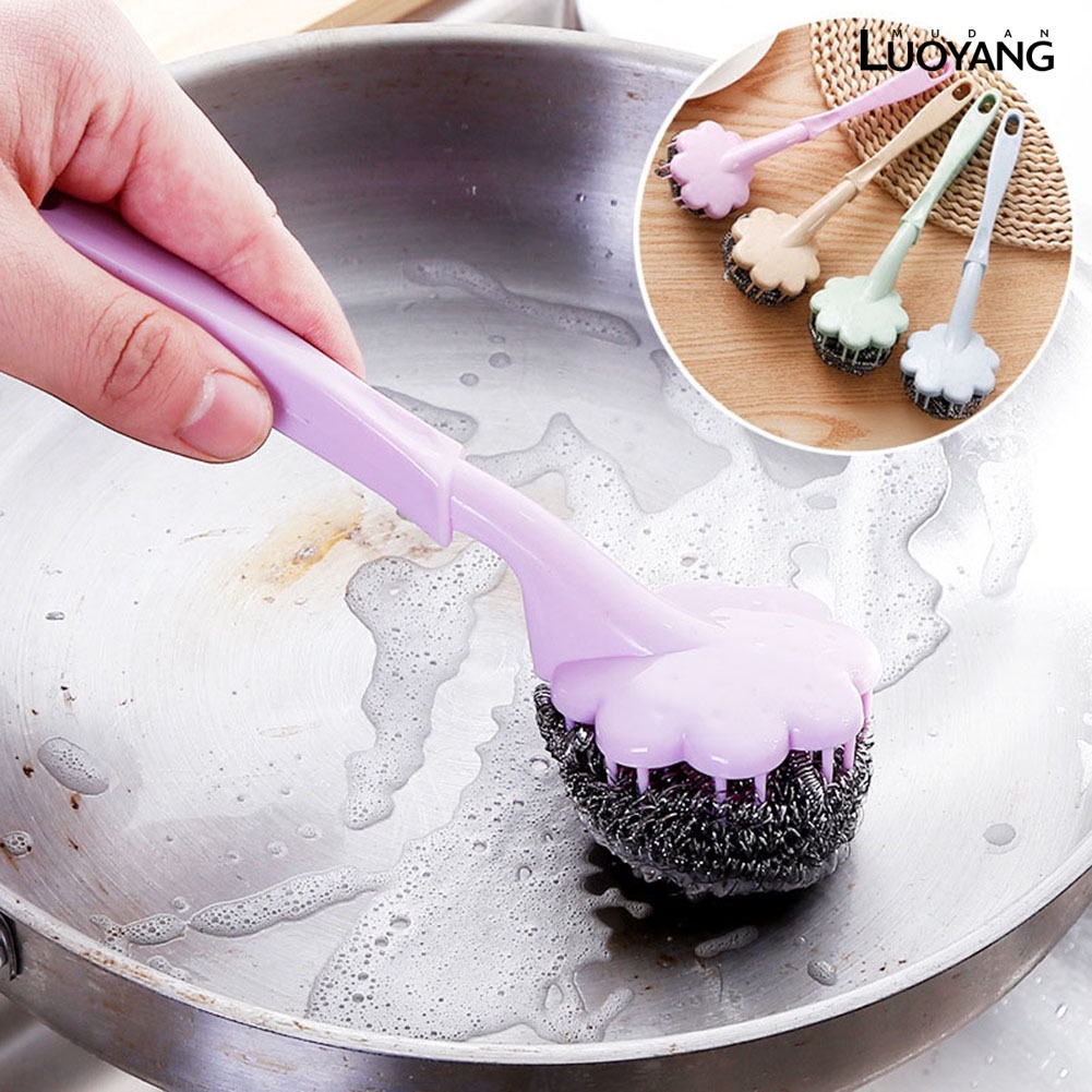 Cọ Chà Nồi Sợi Thép Tay Cầm Bằng Nhựa Tiện Lợi