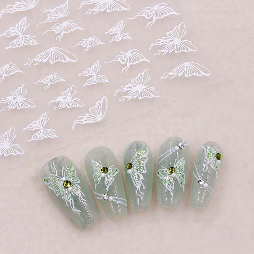 Hình Dán Trang Trí Móng Tay Hình Bướm Phong Cách Hàn Quốc|Bươm Bướm Trắng Đen Trang Trí Móng Tay