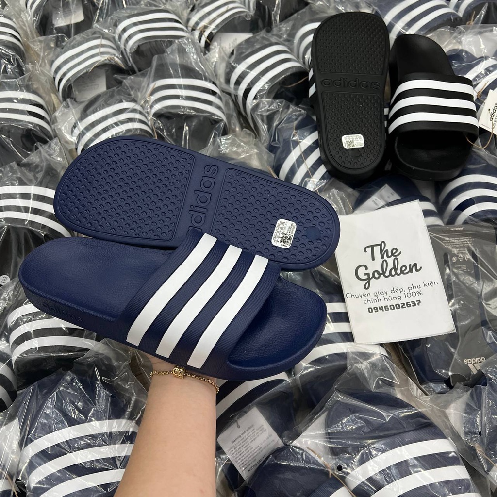 Dép Adidas Aqua Thể Thao Thời Trang Màu Đen Sọc Trắng & Xanh Navy Sọc Trắng Nam Nữ Chính Hãng F35543 / F35542