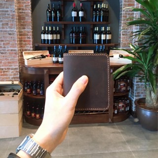 Ví bóp da nam TEE LEATHER da bò sáp ngựa điên, ví ngắn da thật gập đôi khắc tên phong cách Vintage độc đáo VD01