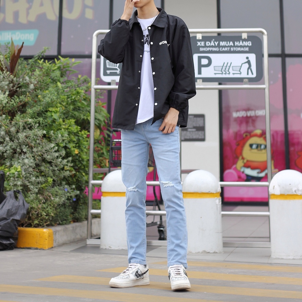 Mua Quần jean rách gối nam màu xanh co giãn cực tốt slimfit skinny dáng ...