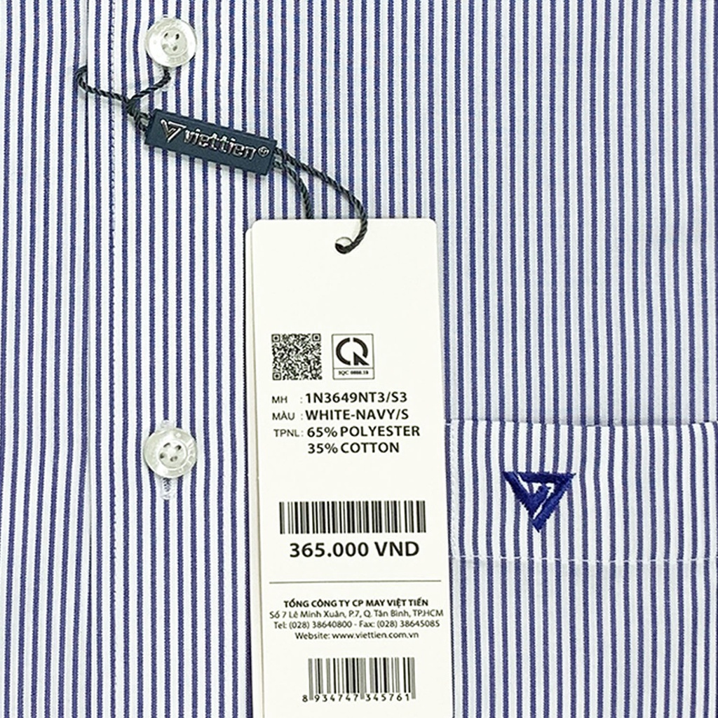 Viettien - Áo sơ mi nam ngắn tay vạt bầu kẻ sọc xanh 1N3649 regular