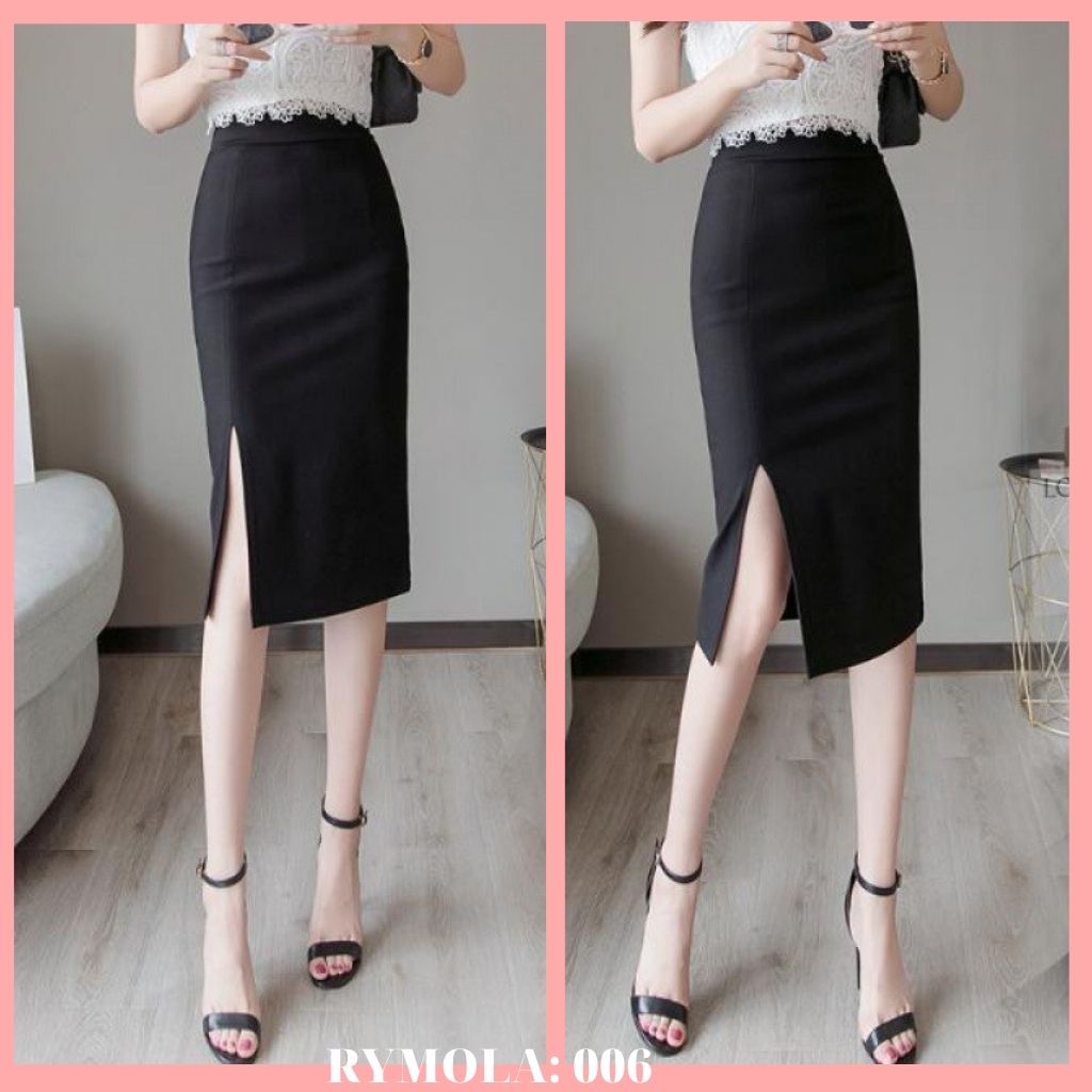 Chân Váy Bút Chì MoLa Xẻ Tà Trước Có Bigsize 75KG Dài 55cm Vải Thun UMI Co Giãn 4 Chiều Phong Cách Hàn Quốc CV006