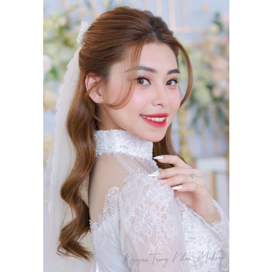 Áo dài ren hỏi cưới siêu sáng trắng và đỏ