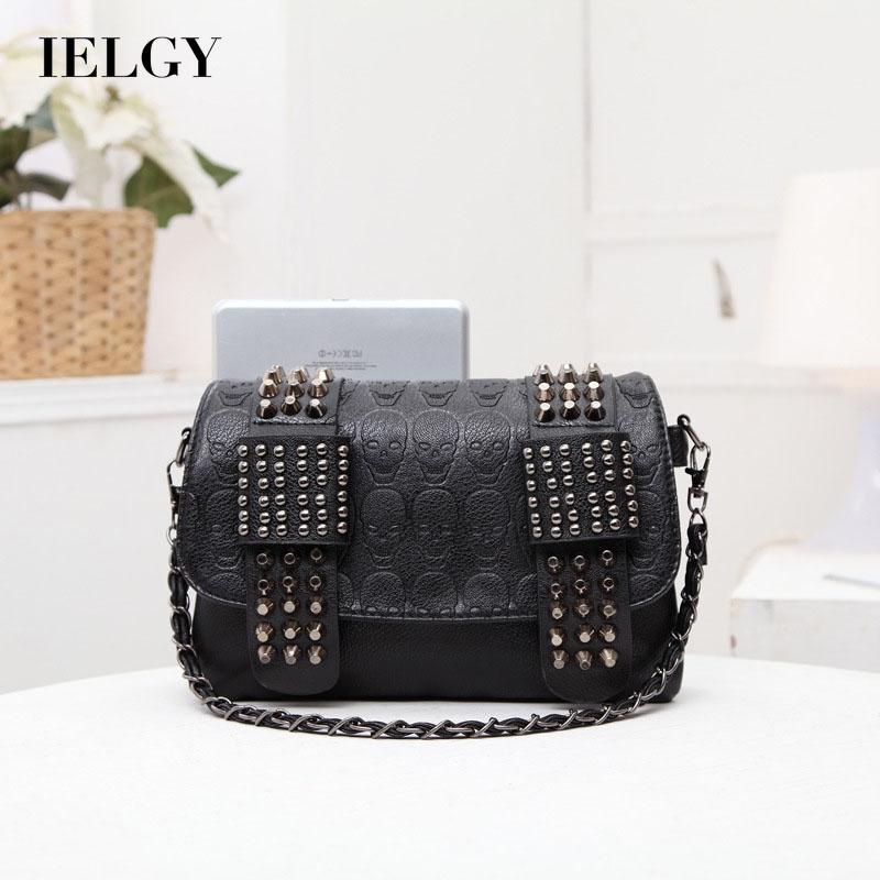 Túi Đeo Chéo Màu Đen Đính Đinh Tán Phong Cách retro Cho Nữ