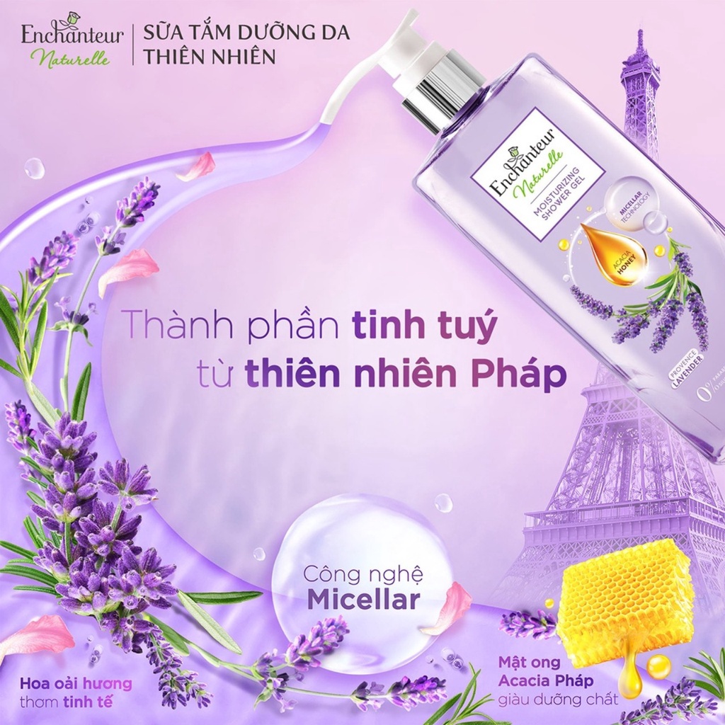 Sữa tắm dưỡng da Enchanteur Naturelle hương hoa Lavender 510gr/Chai