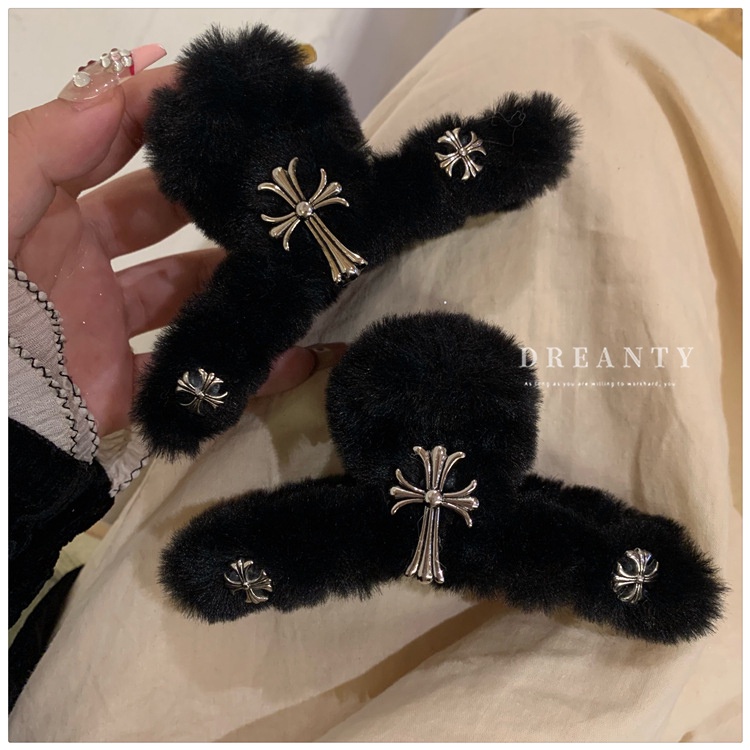 Kẹp Tóc Lông Nhung Đan Chéo Lưng Độc Đáo Thời Trang Thu Đông Hàn Quốc