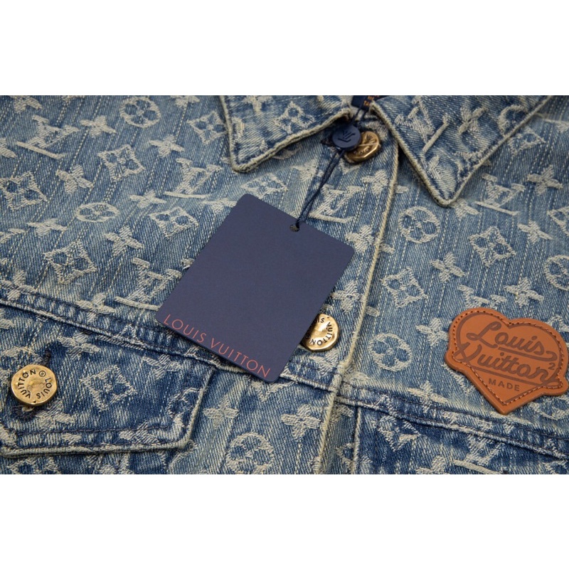 Áo khoác denim unisex hoạ tiết logo Louis Vuitton LV 2022 thời trang phong cách cao cấp