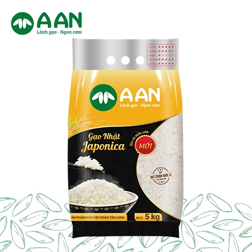 Gạo Nhật Japonica Túi 5Kg A An - Hạt gạo tròn, cơm mềm dẻo