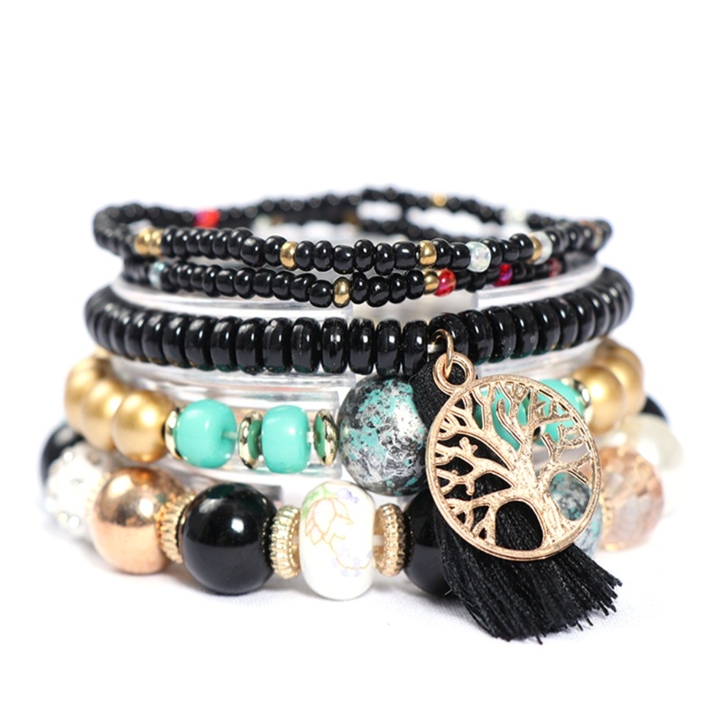 Flgo Vòng Tay Chuỗi Hạt Phối Tua Rua Phong Cách Bohemia Cho Nữ