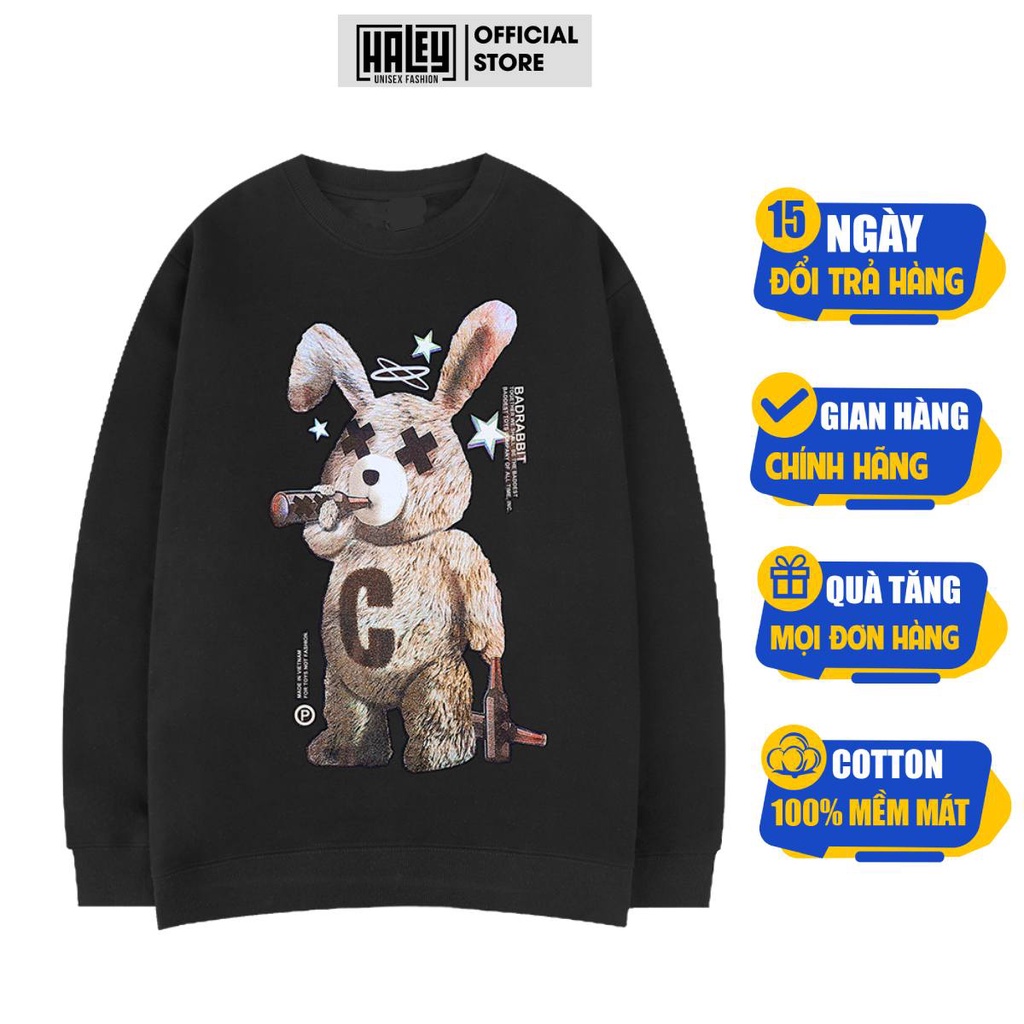Áo Sweater mã HD507 BAD RABBIT THỎ Nam Nữ TEECHAN Unisex Dài Tay Chất Nỉ Dày dặn Streetstyle