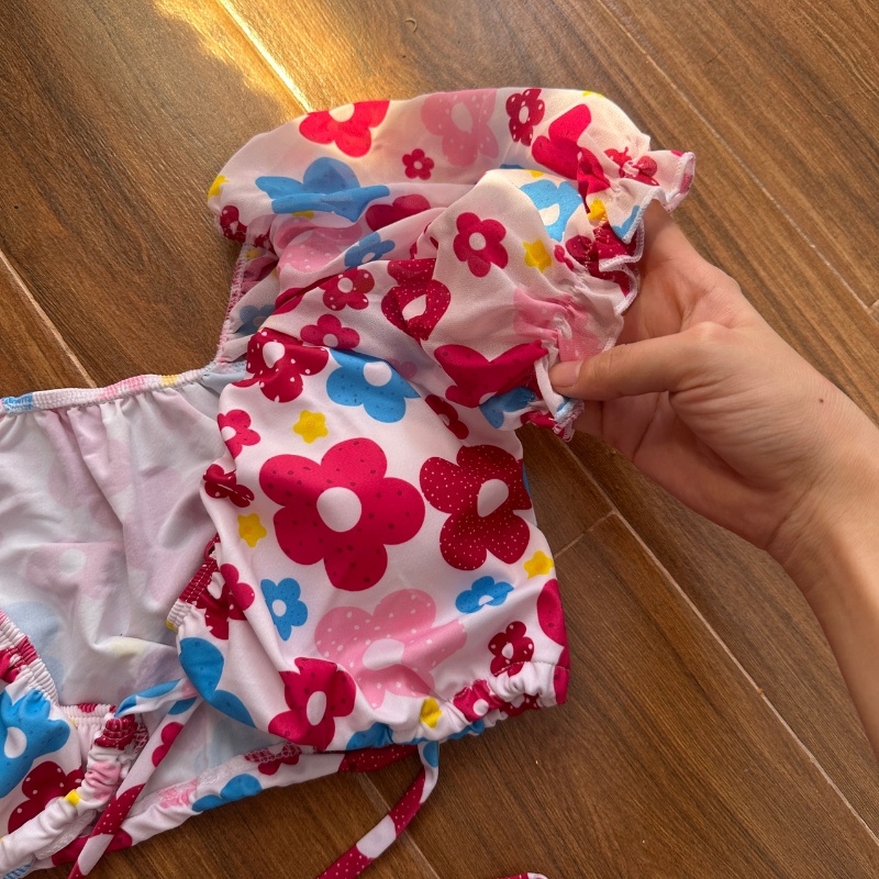 Bikini hoa đi biển đồ bơi nữ 3 mảnh sexy rút dây kín đáo tắm biển mùa hè GALASSIA